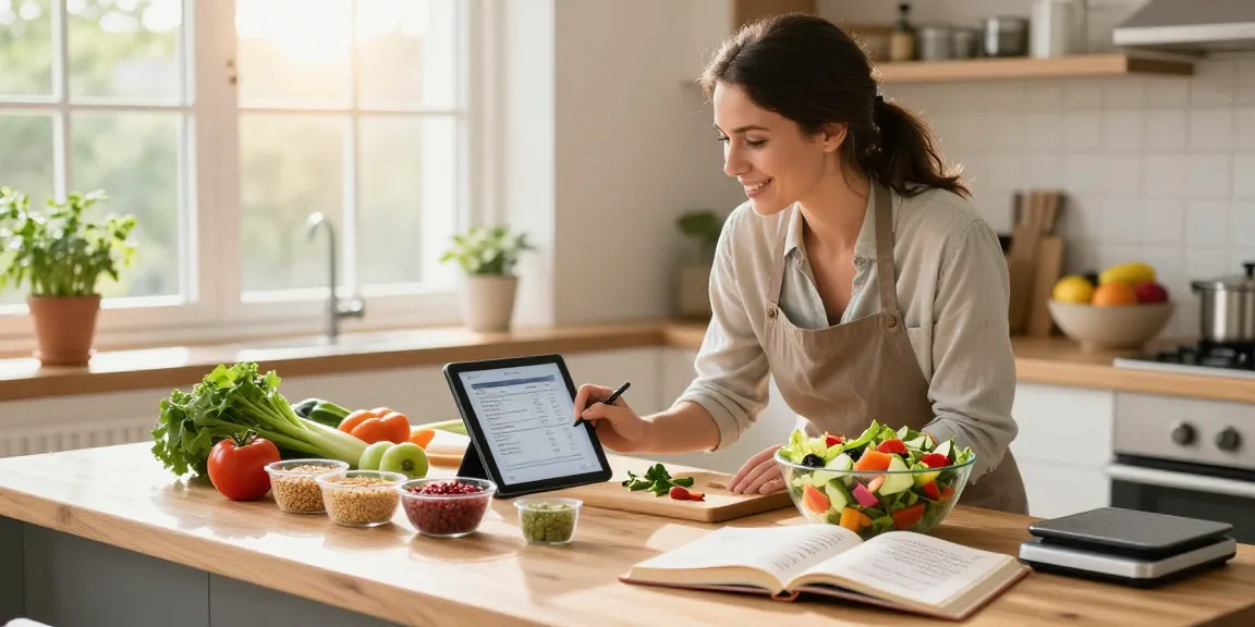 Nutrition coach logging meals using the best AI macro tracker in a sunny kitchen.